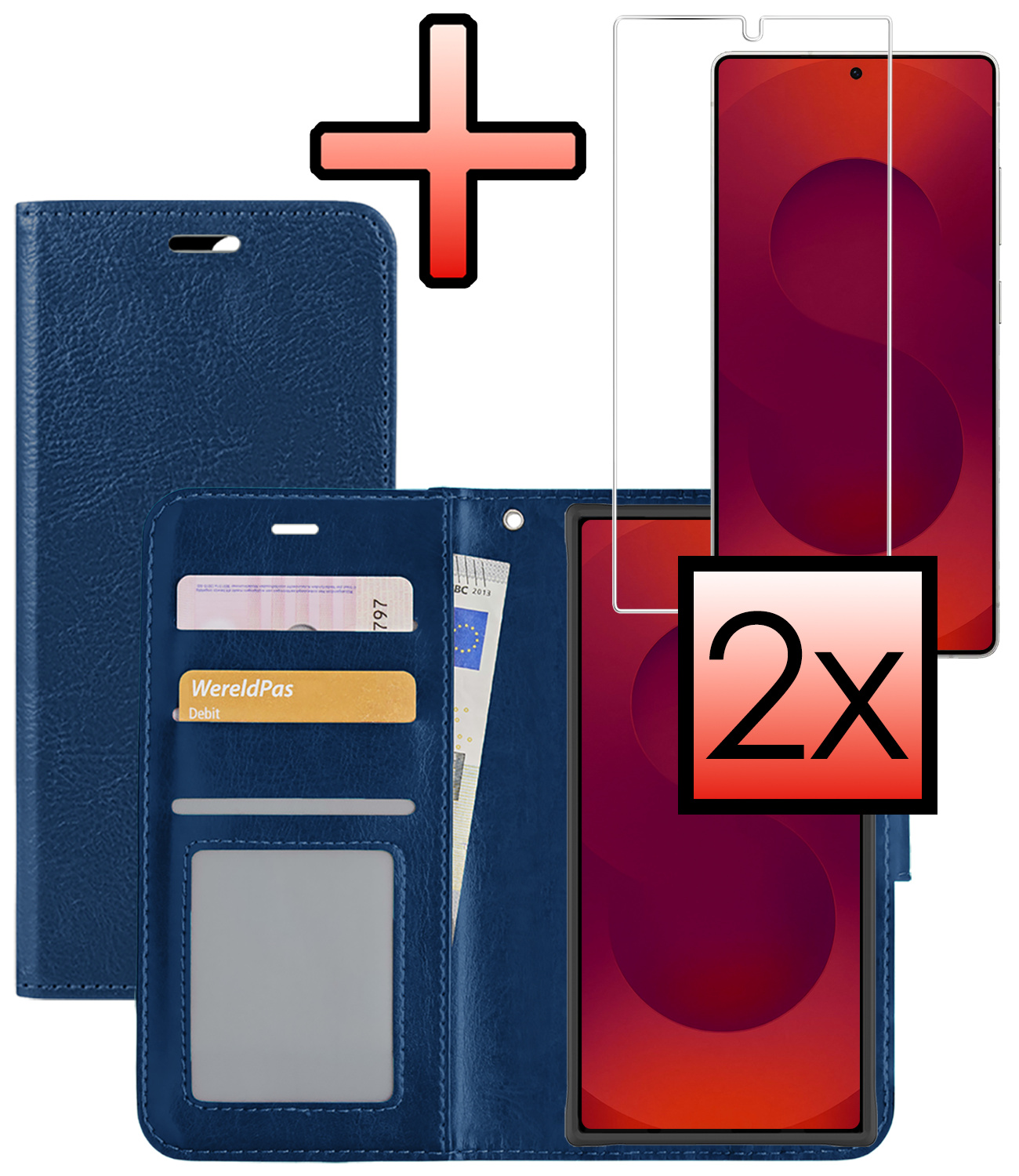 NoXx NoXx Samsung Galaxy S25 Ultra Hoesje Bookcase Met 2x Screenprotector - Donkerblauw