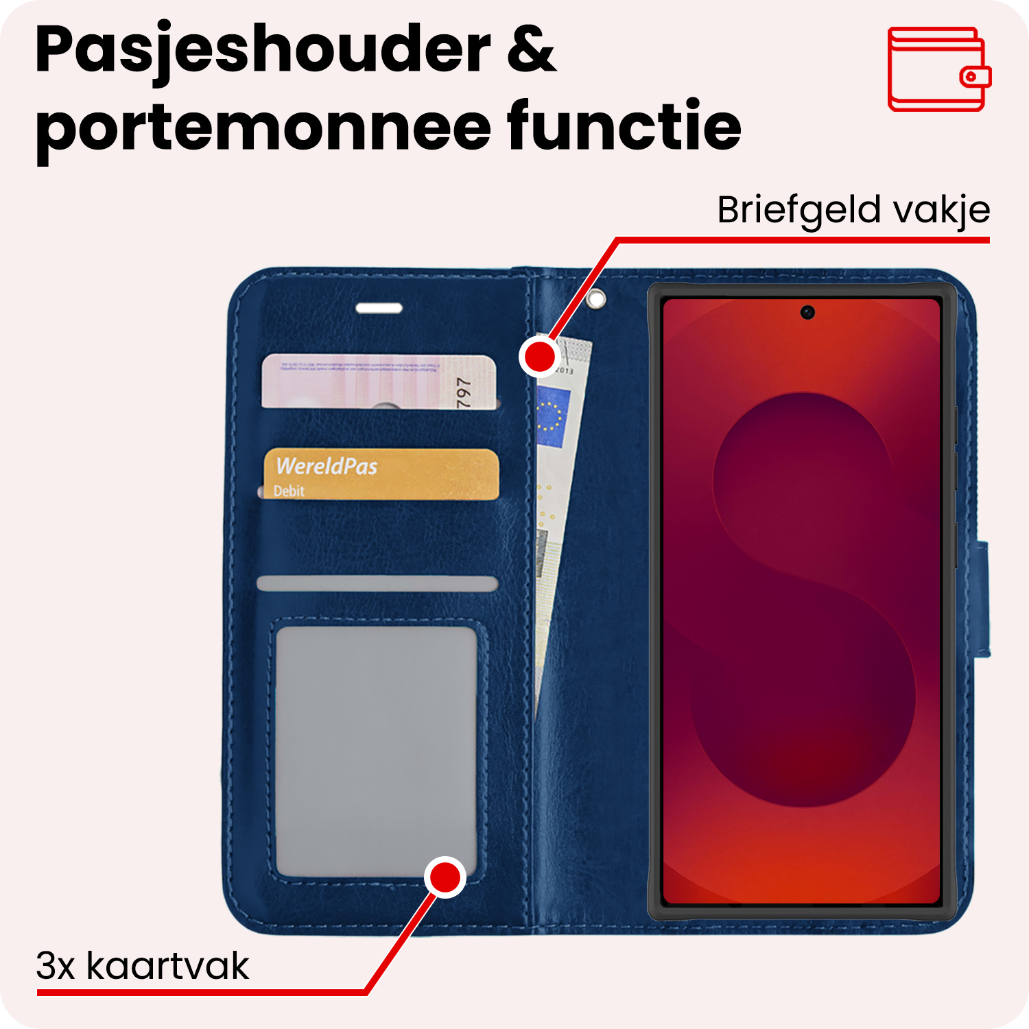 NoXx NoXx Samsung Galaxy S25 Ultra Hoesje Bookcase Met 2x Screenprotector - Donkerblauw