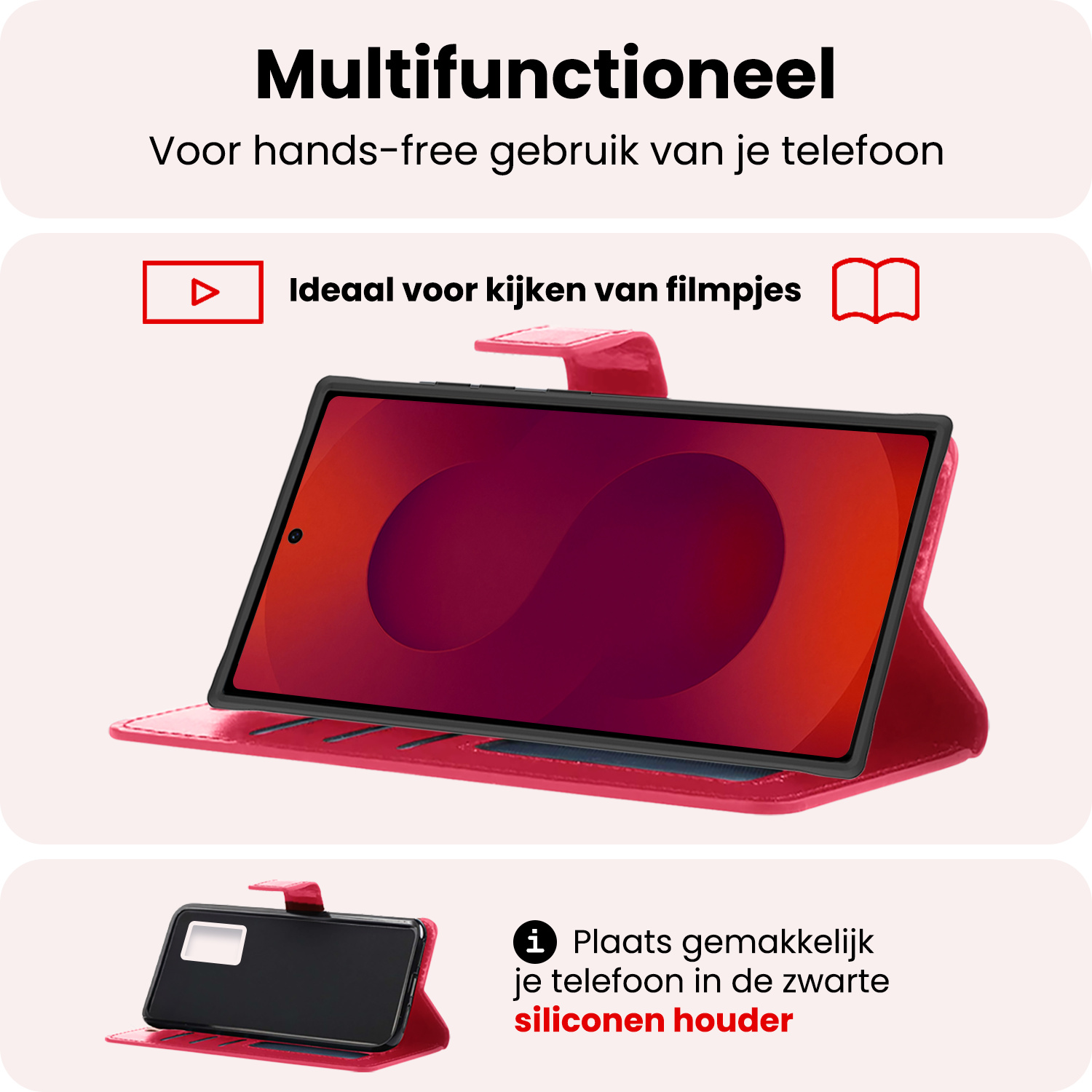 NoXx NoXx Samsung Galaxy S25 Ultra Hoesje Bookcase Met 2x Screenprotector - Donkerroze