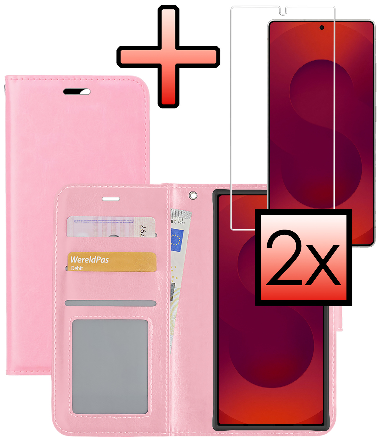 NoXx NoXx Samsung Galaxy S25 Ultra Hoesje Bookcase Met 2x Screenprotector - Lichtroze