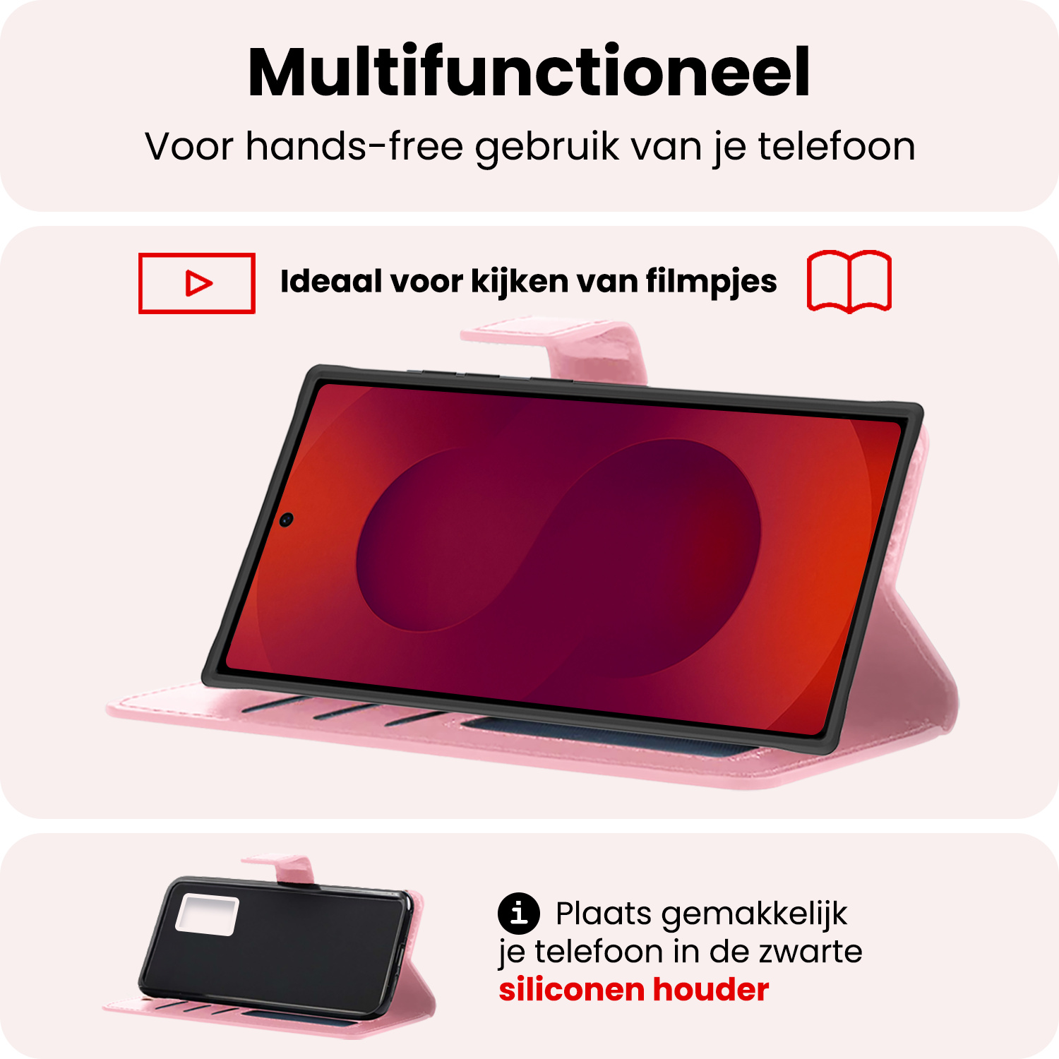 NoXx NoXx Samsung Galaxy S25 Ultra Hoesje Bookcase Met 2x Screenprotector - Lichtroze