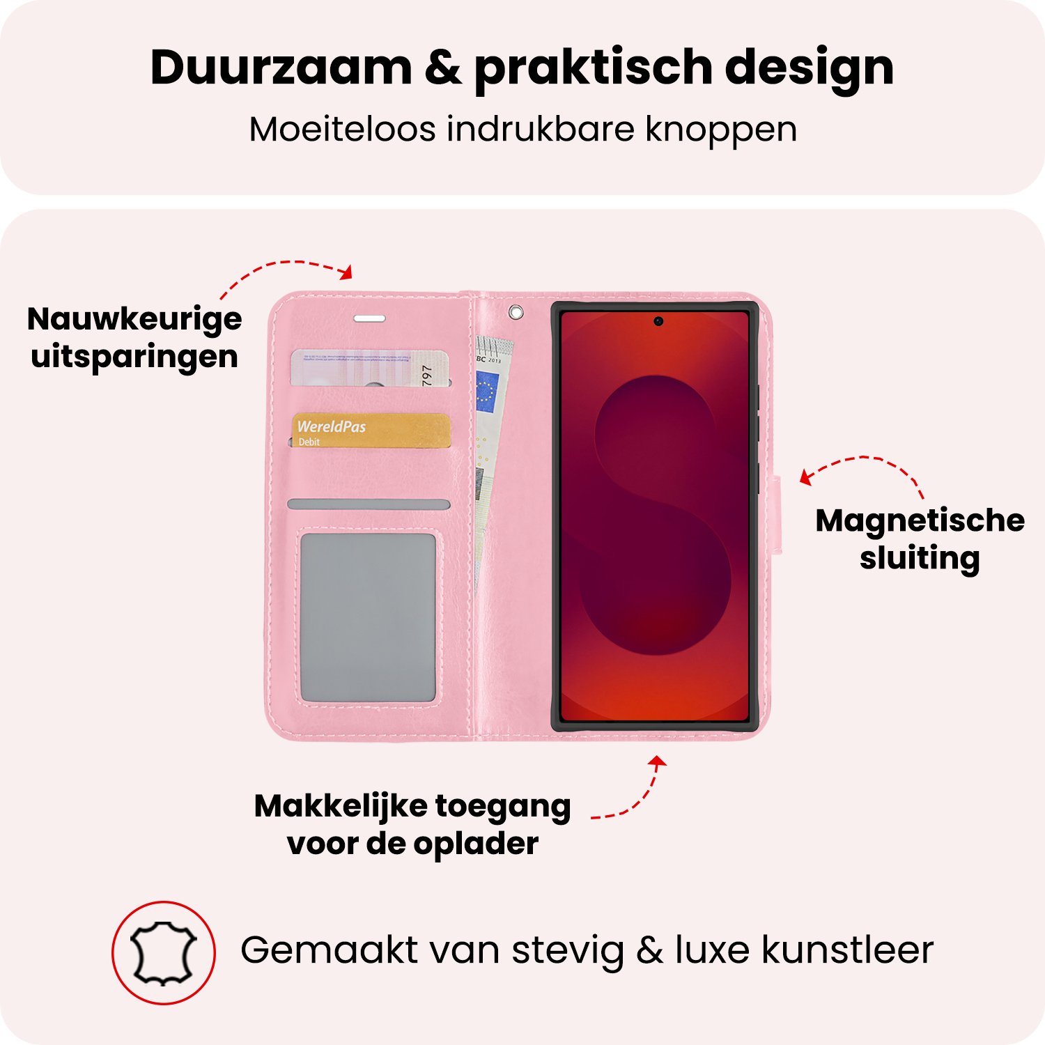 NoXx NoXx Samsung Galaxy S25 Ultra Hoesje Bookcase Met 2x Screenprotector - Lichtroze