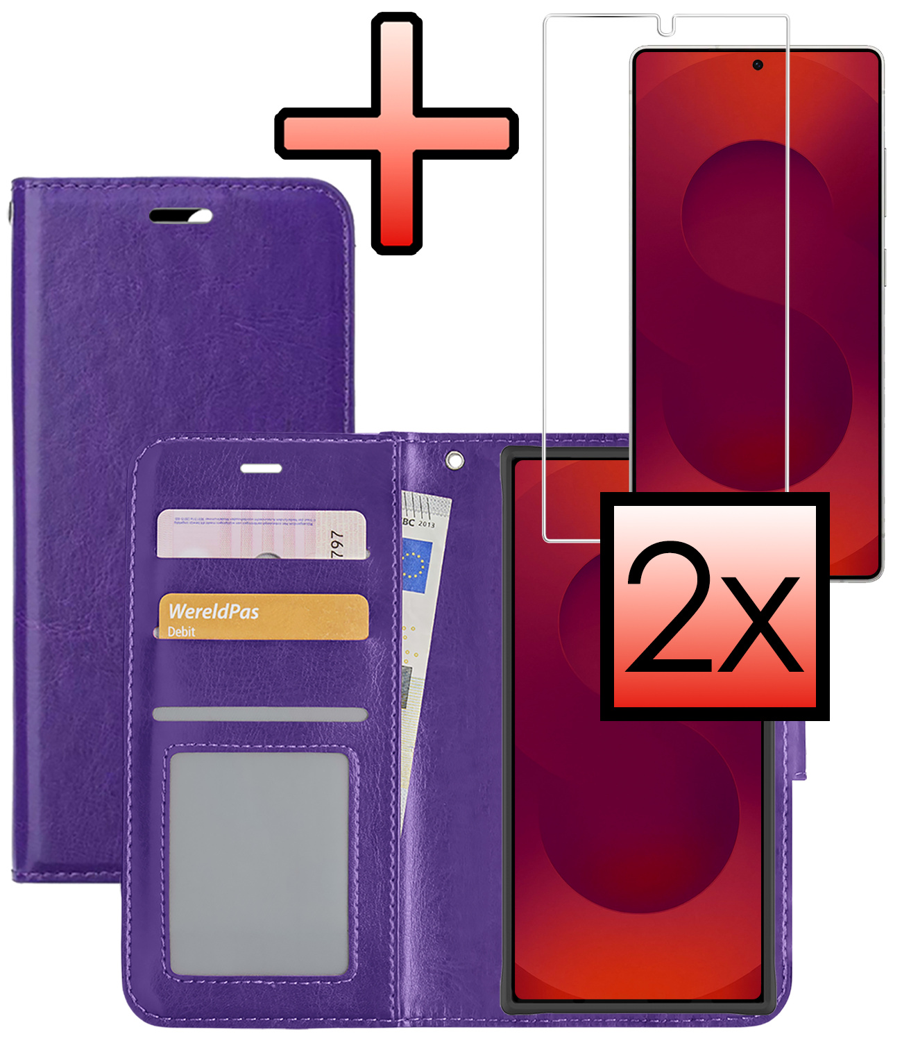 NoXx NoXx Samsung Galaxy S25 Ultra Hoesje Bookcase Met 2x Screenprotector - Paars