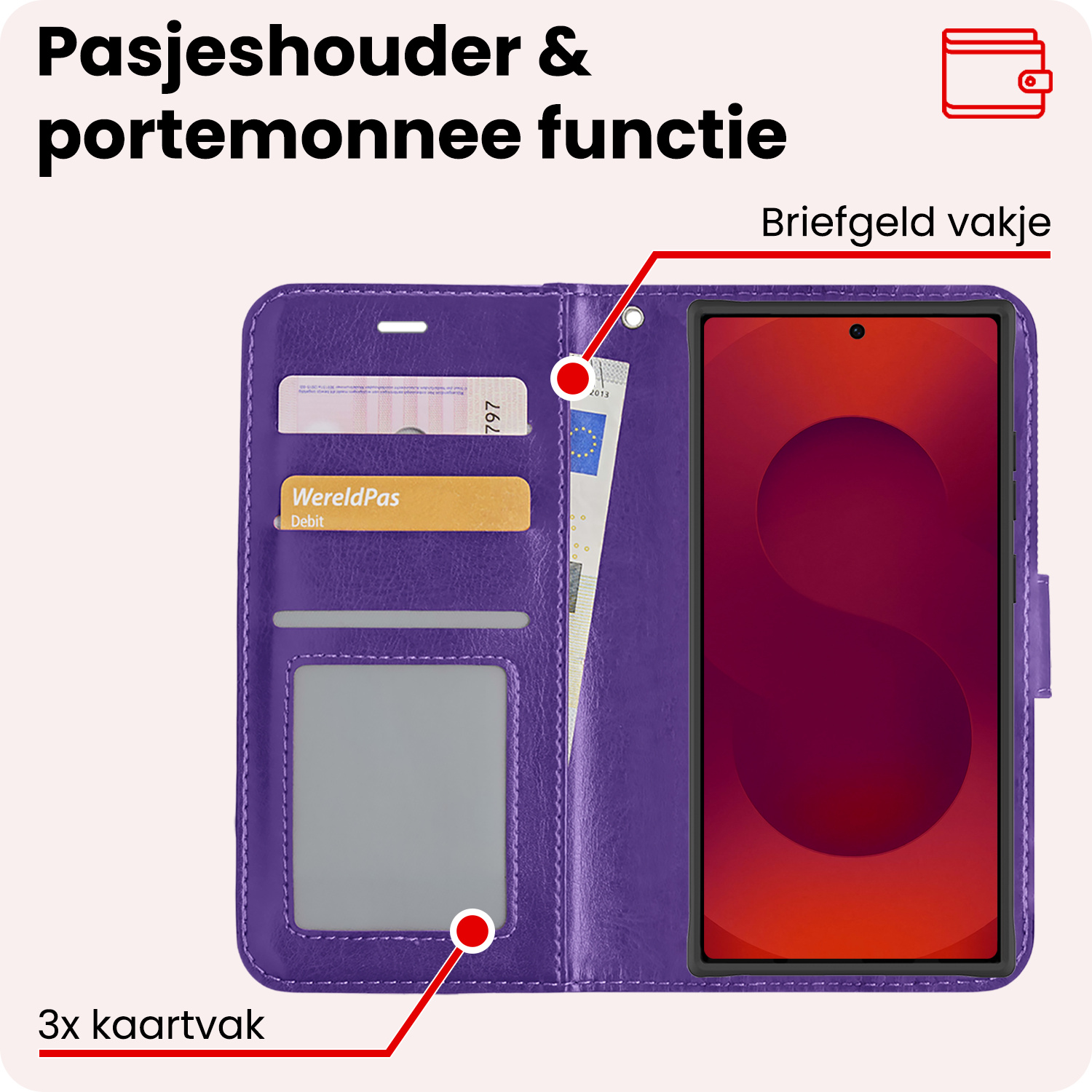 NoXx NoXx Samsung Galaxy S25 Ultra Hoesje Bookcase Met 2x Screenprotector - Paars