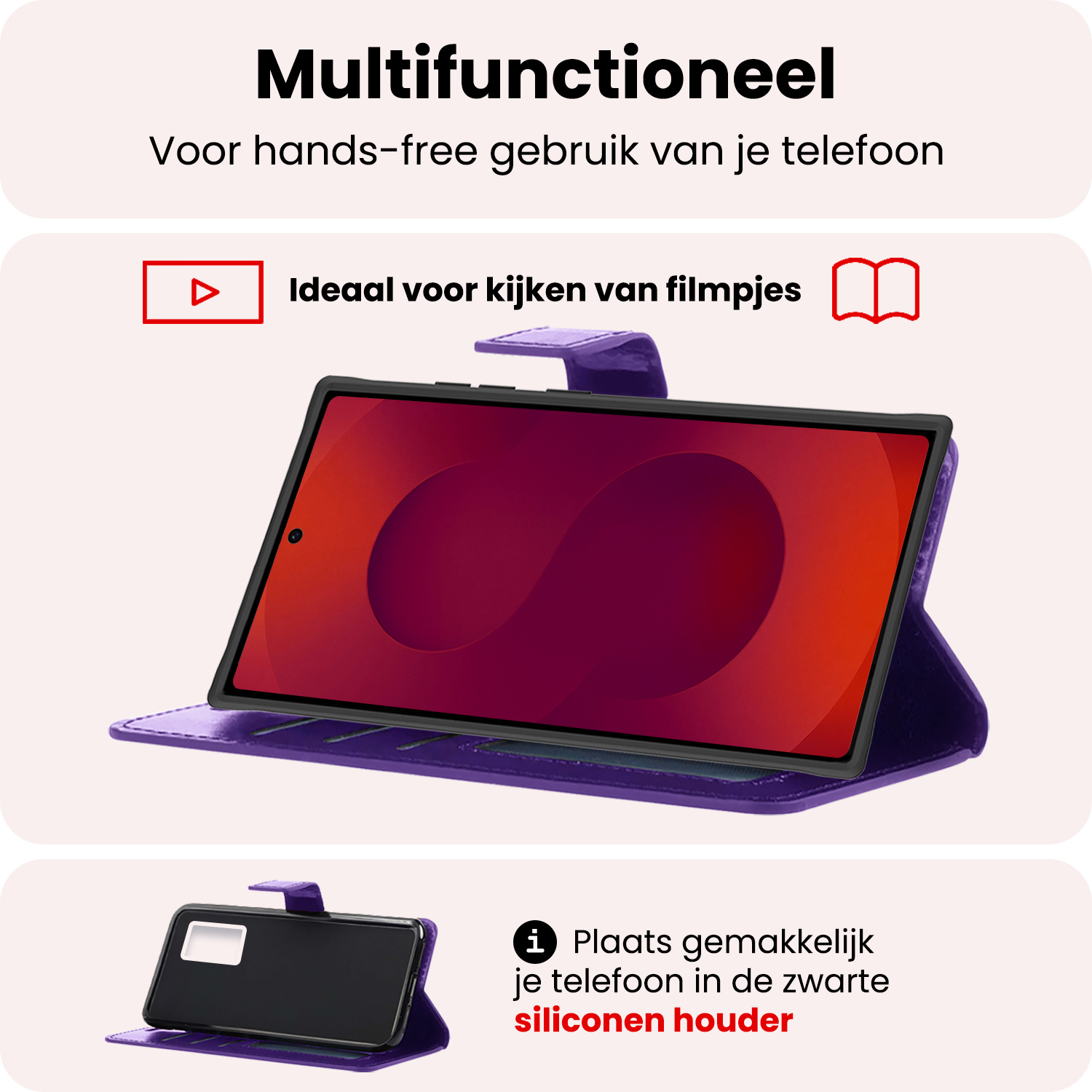 NoXx NoXx Samsung Galaxy S25 Ultra Hoesje Bookcase Met 2x Screenprotector - Paars