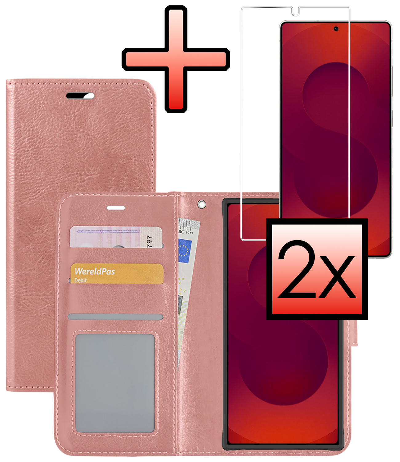 NoXx NoXx Samsung Galaxy S25 Ultra Hoesje Bookcase Met 2x Screenprotector - Rose Goud