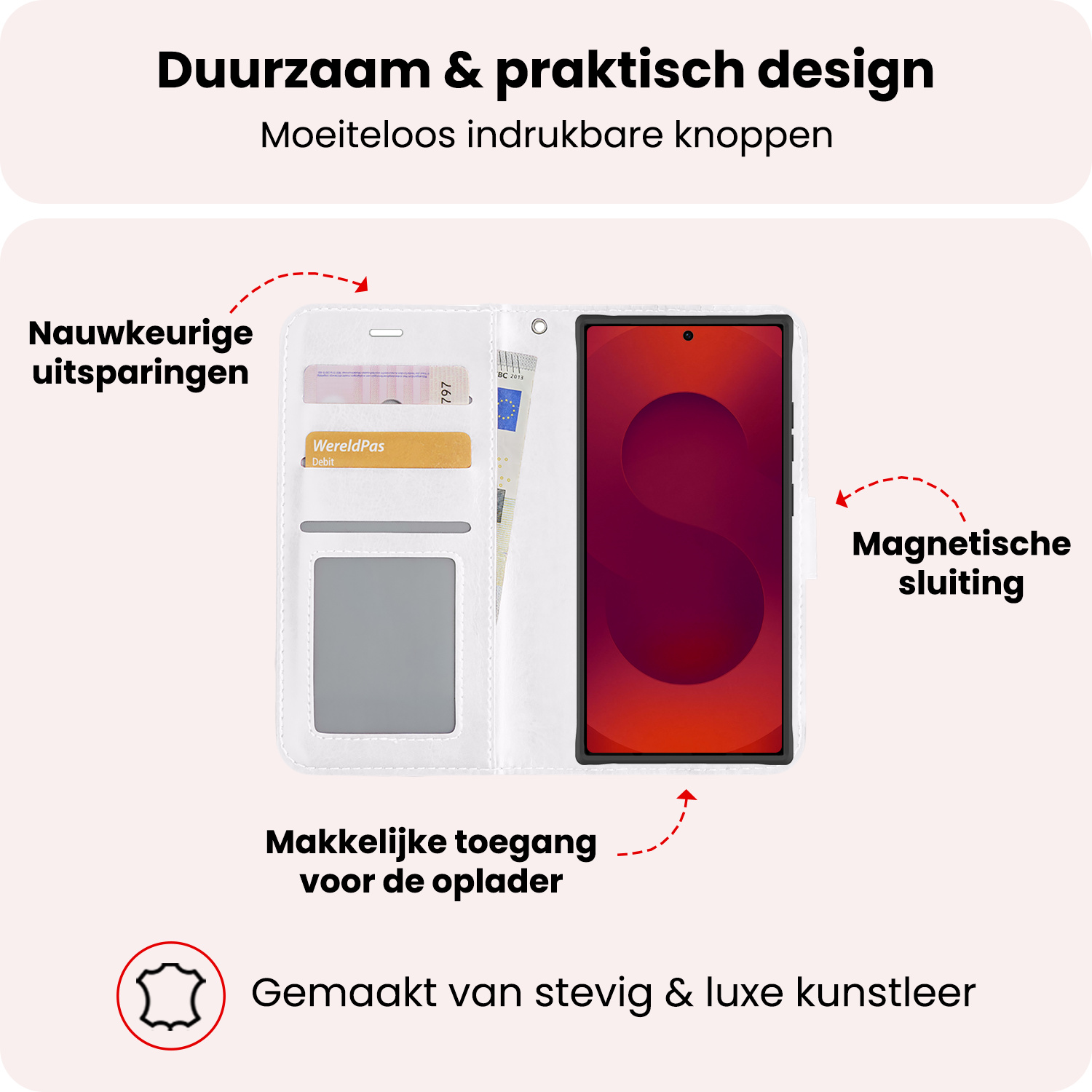 NoXx NoXx Samsung Galaxy S25 Ultra Hoesje Bookcase Met 2x Screenprotector - Wit