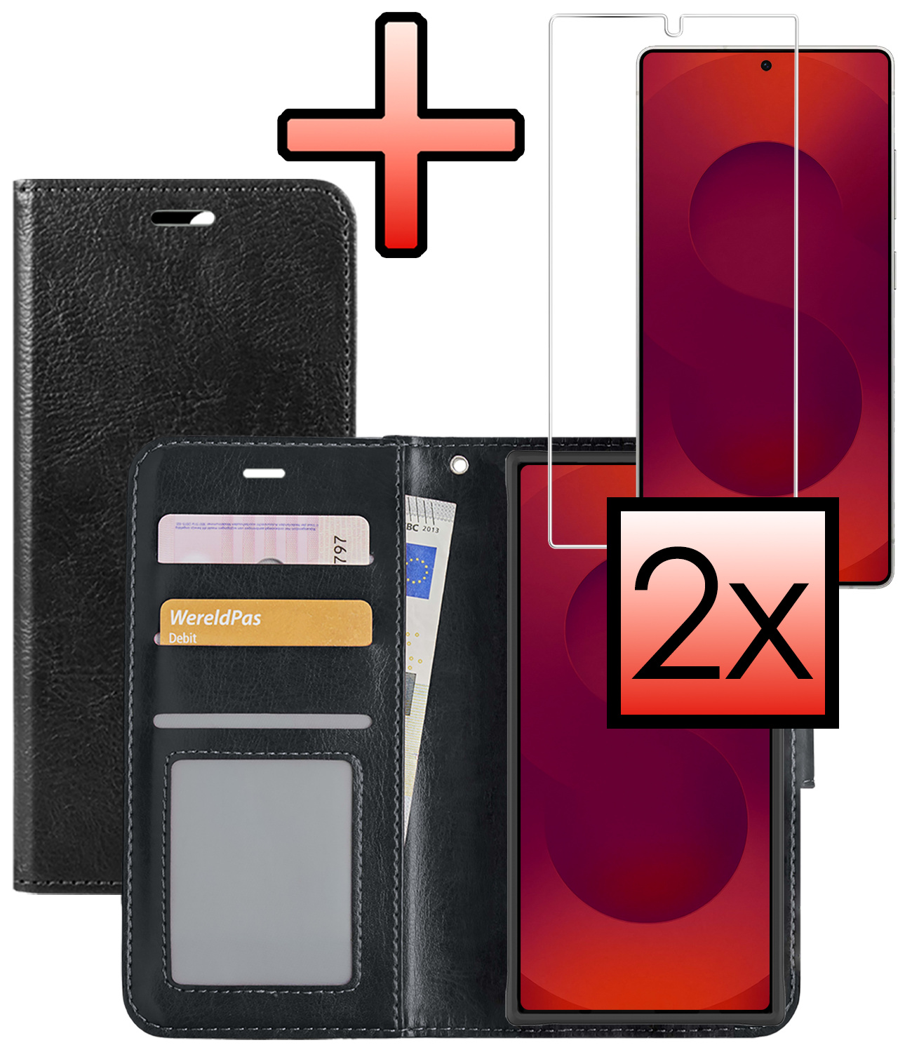 NoXx NoXx Samsung Galaxy S25 Ultra Hoesje Bookcase Met 2x Screenprotector - Zwart