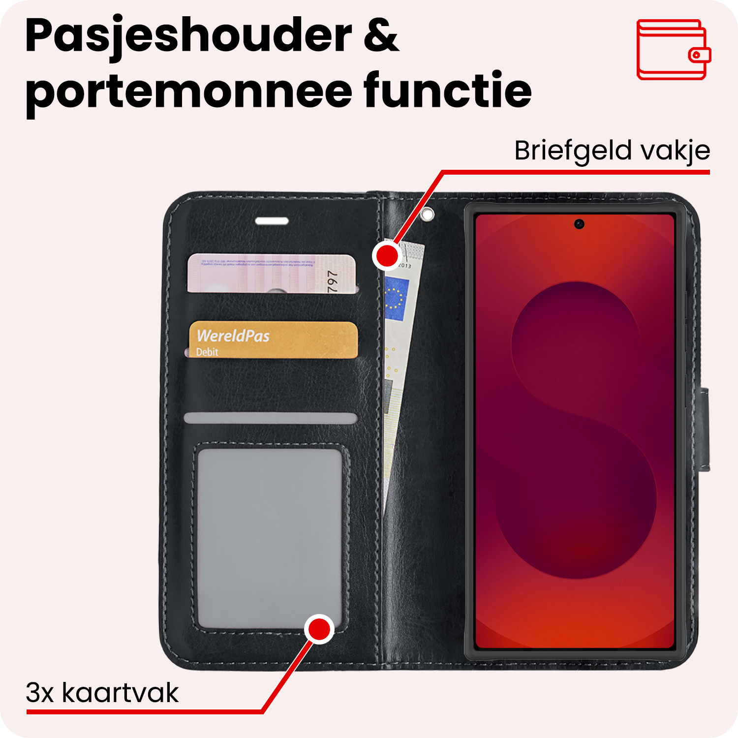 NoXx NoXx Samsung Galaxy S25 Ultra Hoesje Bookcase Met 2x Screenprotector - Zwart