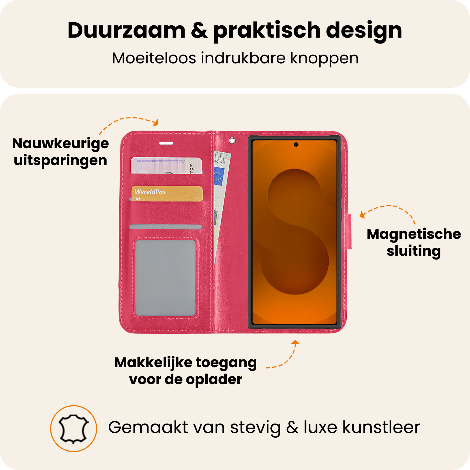 Nomfy Nomfy Samsung Galaxy S25 Ultra Hoesje Bookcase Met Screenprotector - Donkerroze