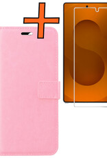 Nomfy Nomfy Samsung Galaxy S25 Ultra Hoesje Bookcase Met Screenprotector - Lichtroze