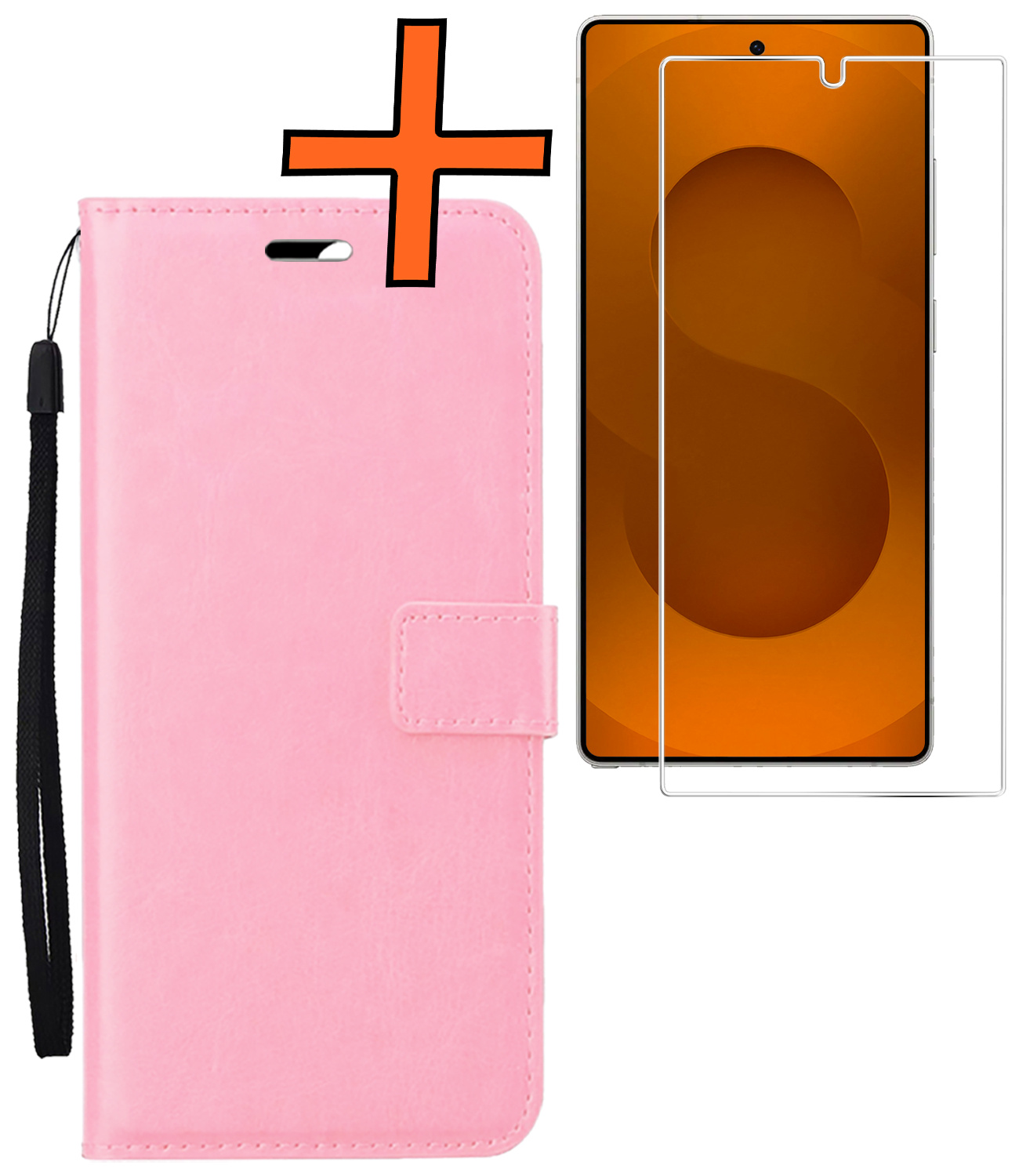 Nomfy Nomfy Samsung Galaxy S25 Ultra Hoesje Bookcase Met Screenprotector - Lichtroze