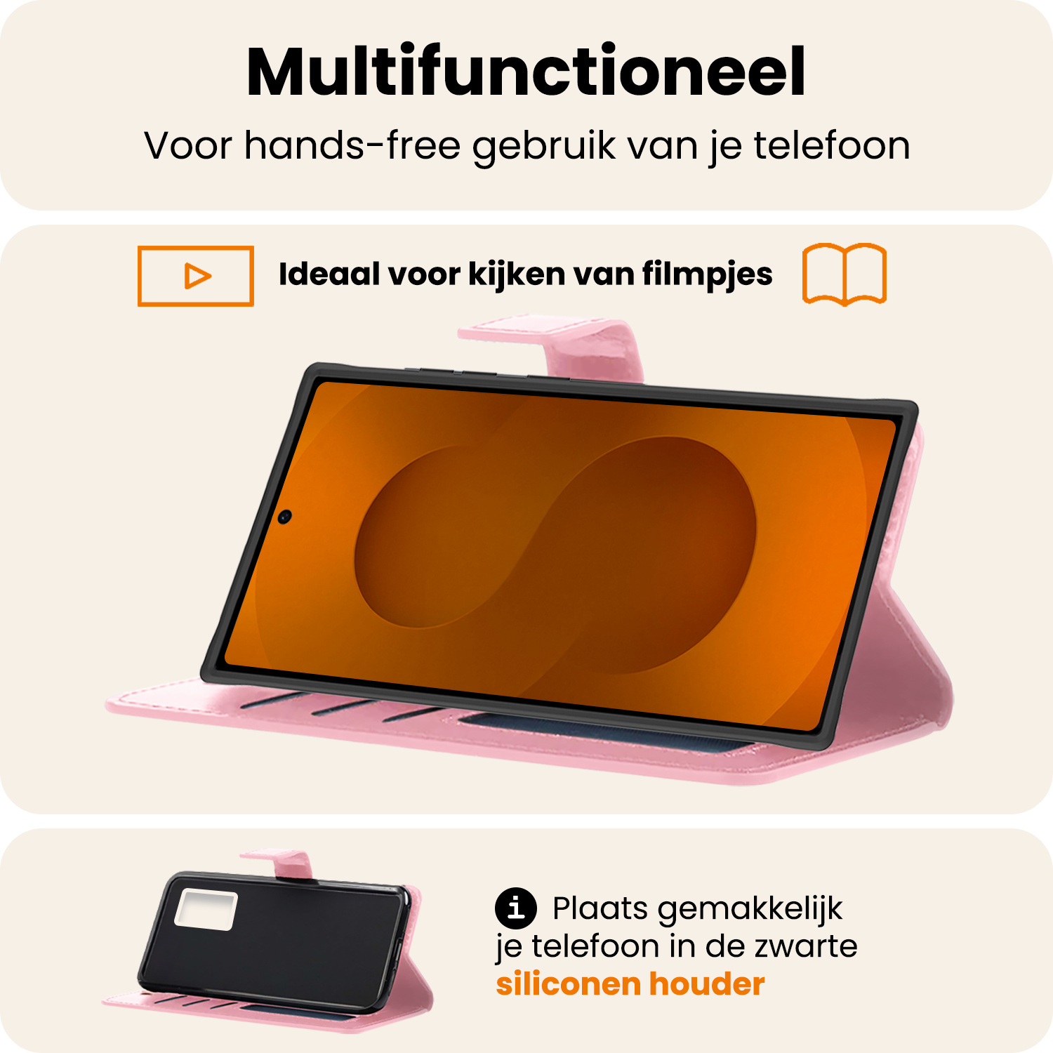 Nomfy Nomfy Samsung Galaxy S25 Ultra Hoesje Bookcase Met Screenprotector - Lichtroze