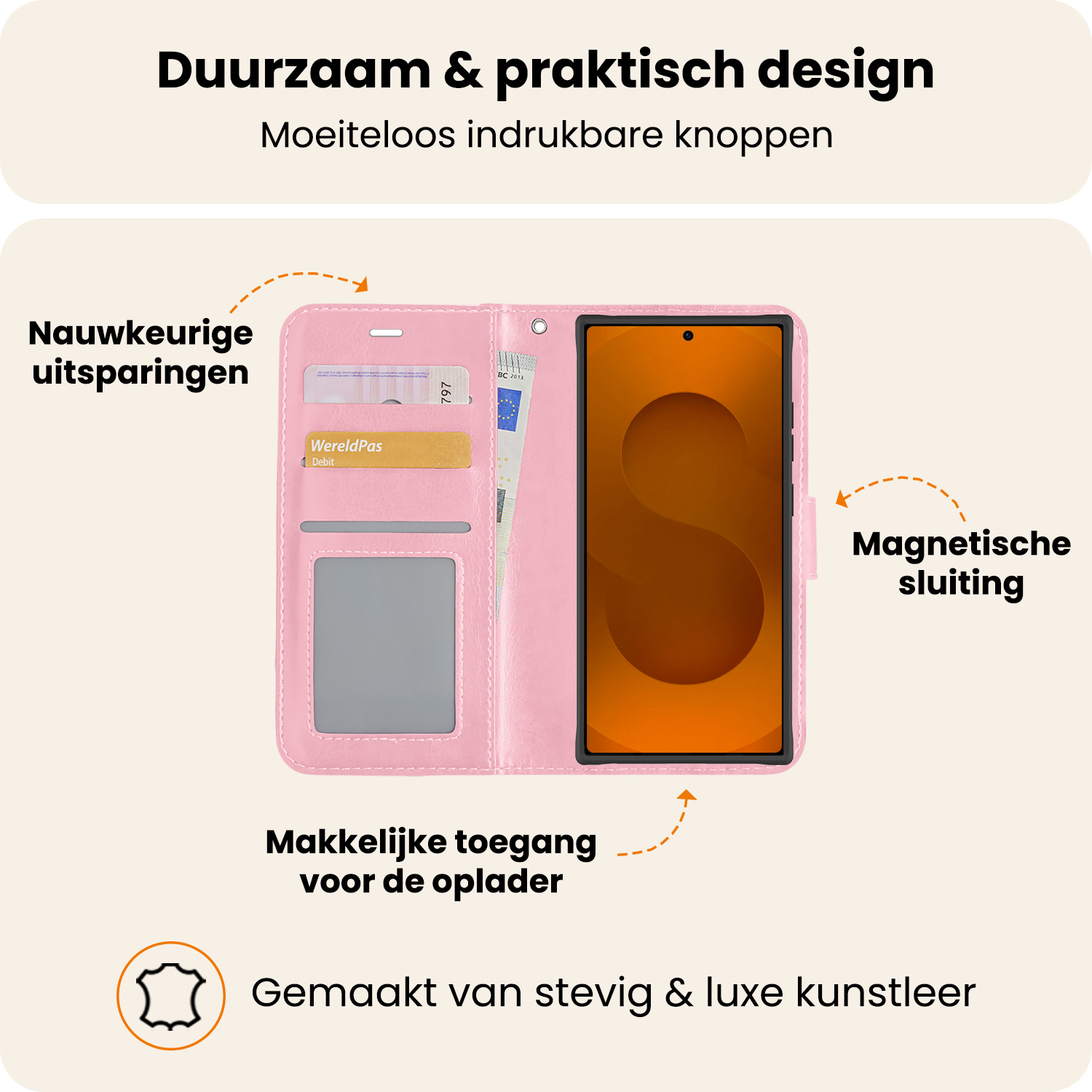 Nomfy Nomfy Samsung Galaxy S25 Ultra Hoesje Bookcase Met Screenprotector - Lichtroze