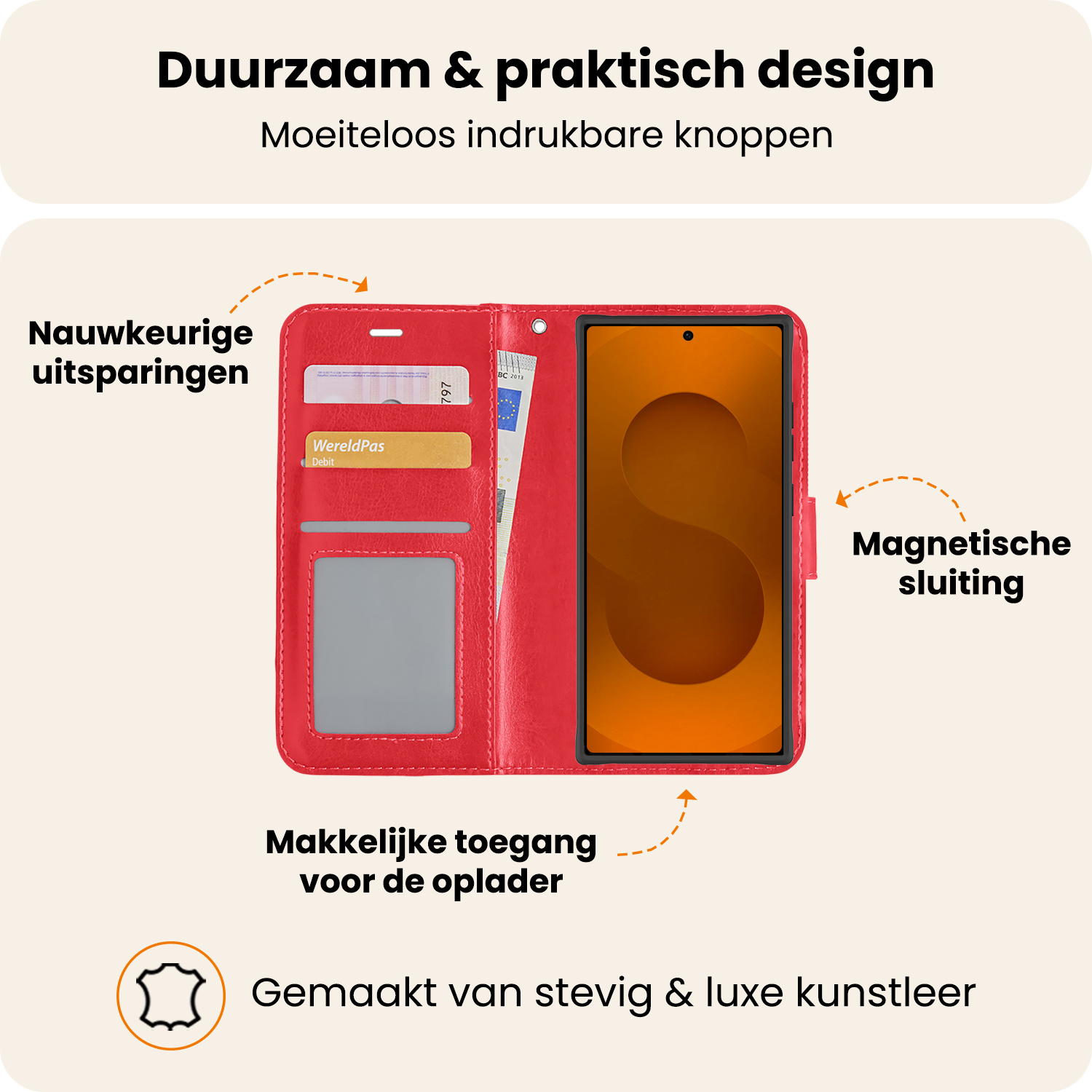 Nomfy Nomfy Samsung Galaxy S25 Ultra Hoesje Bookcase Met Screenprotector - Rood