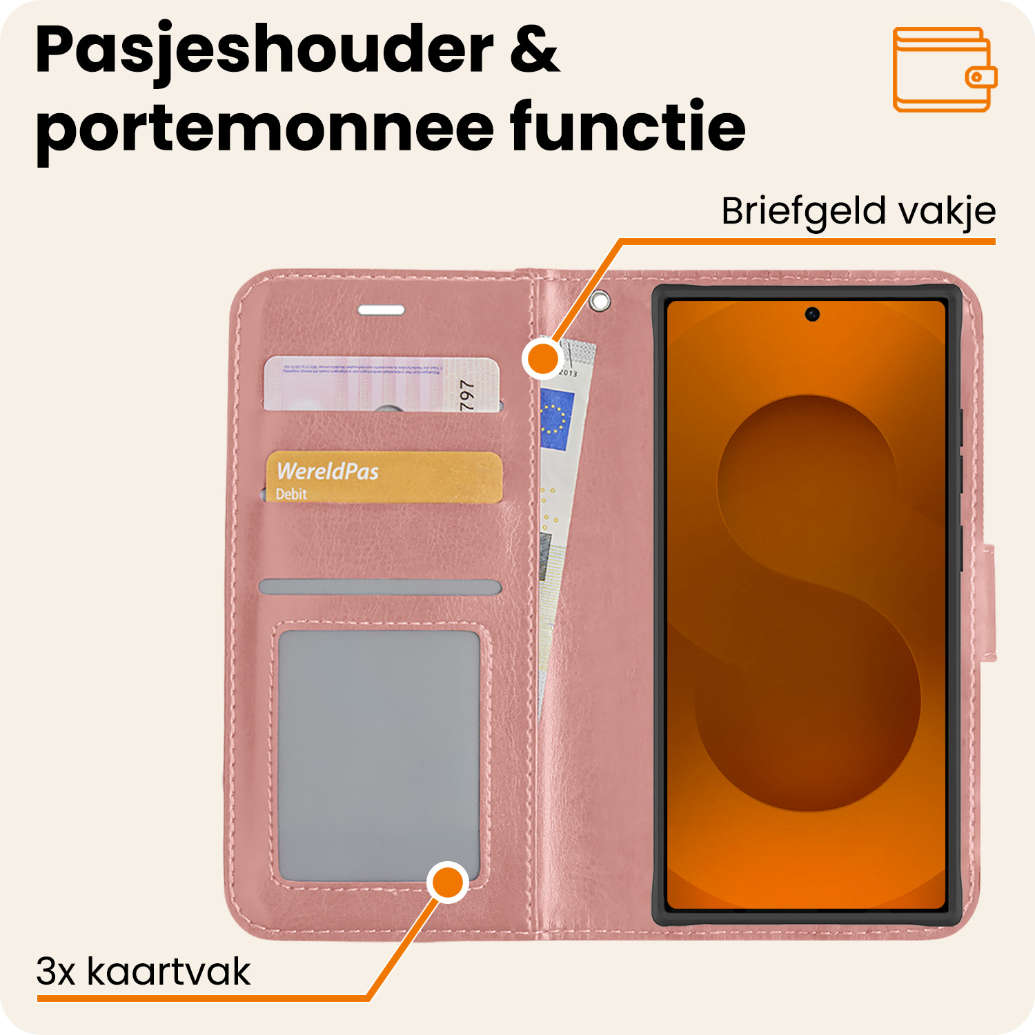 Nomfy Nomfy Samsung Galaxy S25 Ultra Hoesje Bookcase Met Screenprotector - Rose Goud