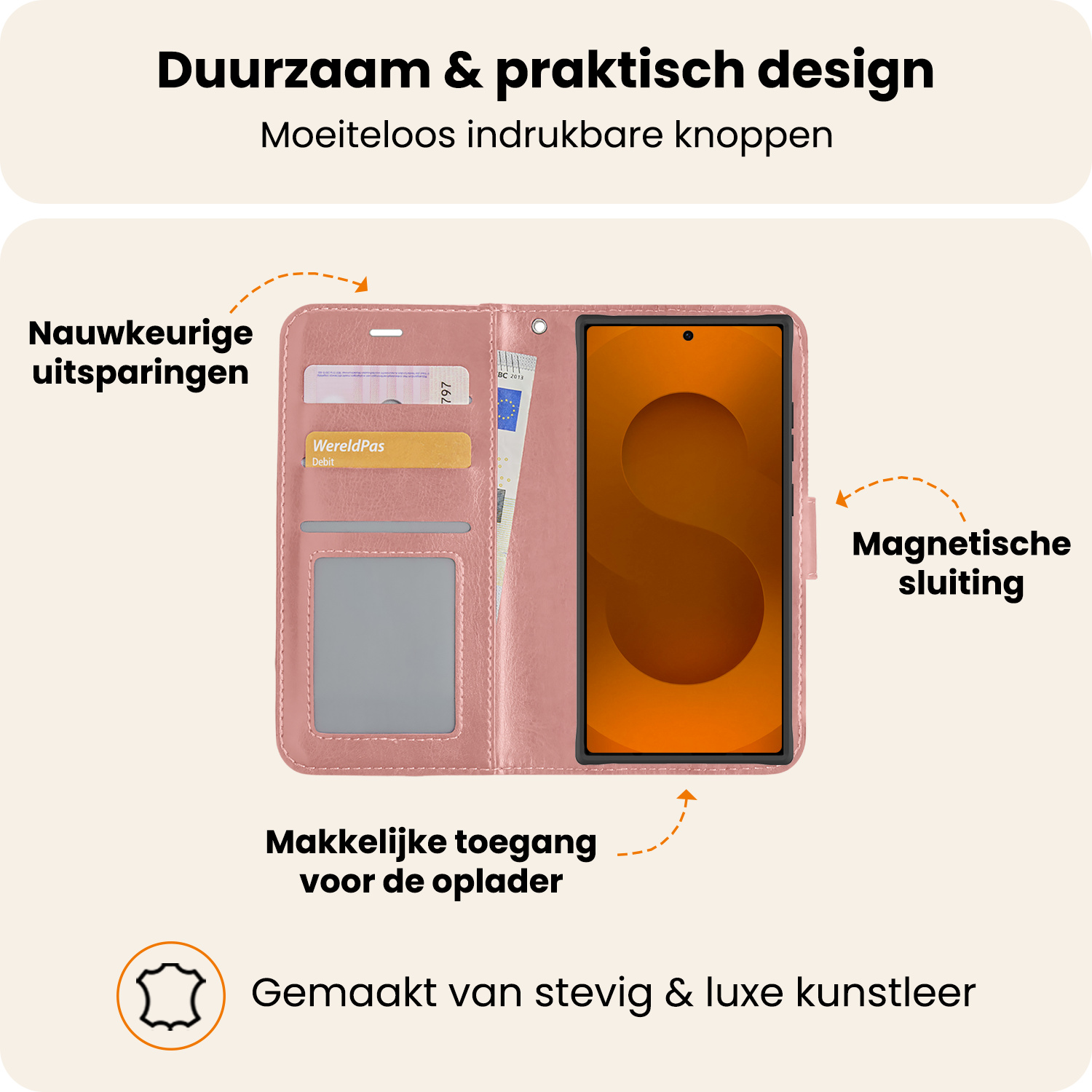 Nomfy Nomfy Samsung Galaxy S25 Ultra Hoesje Bookcase Met Screenprotector - Rose Goud