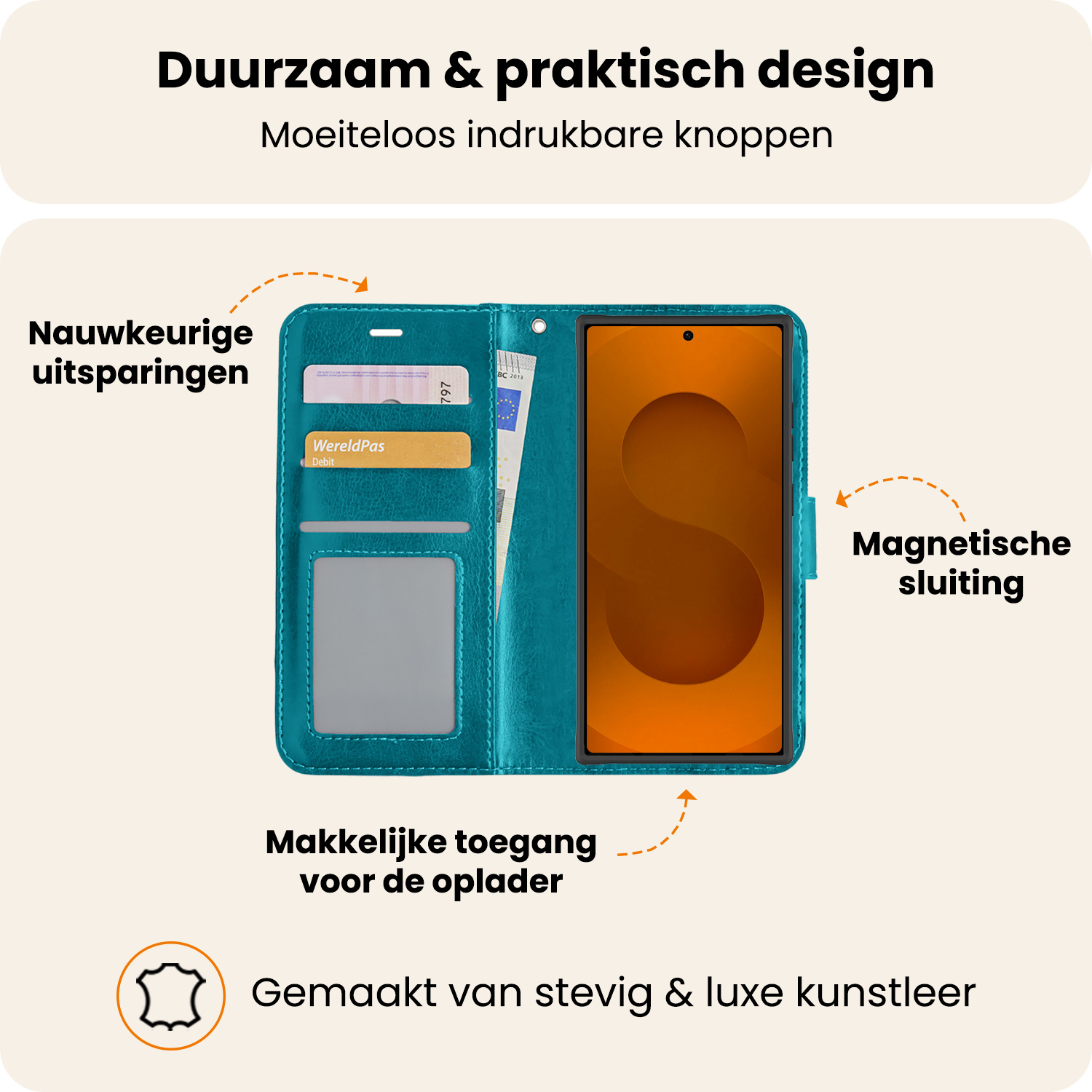 Nomfy Nomfy Samsung Galaxy S25 Ultra Hoesje Bookcase Met Screenprotector - Turquoise