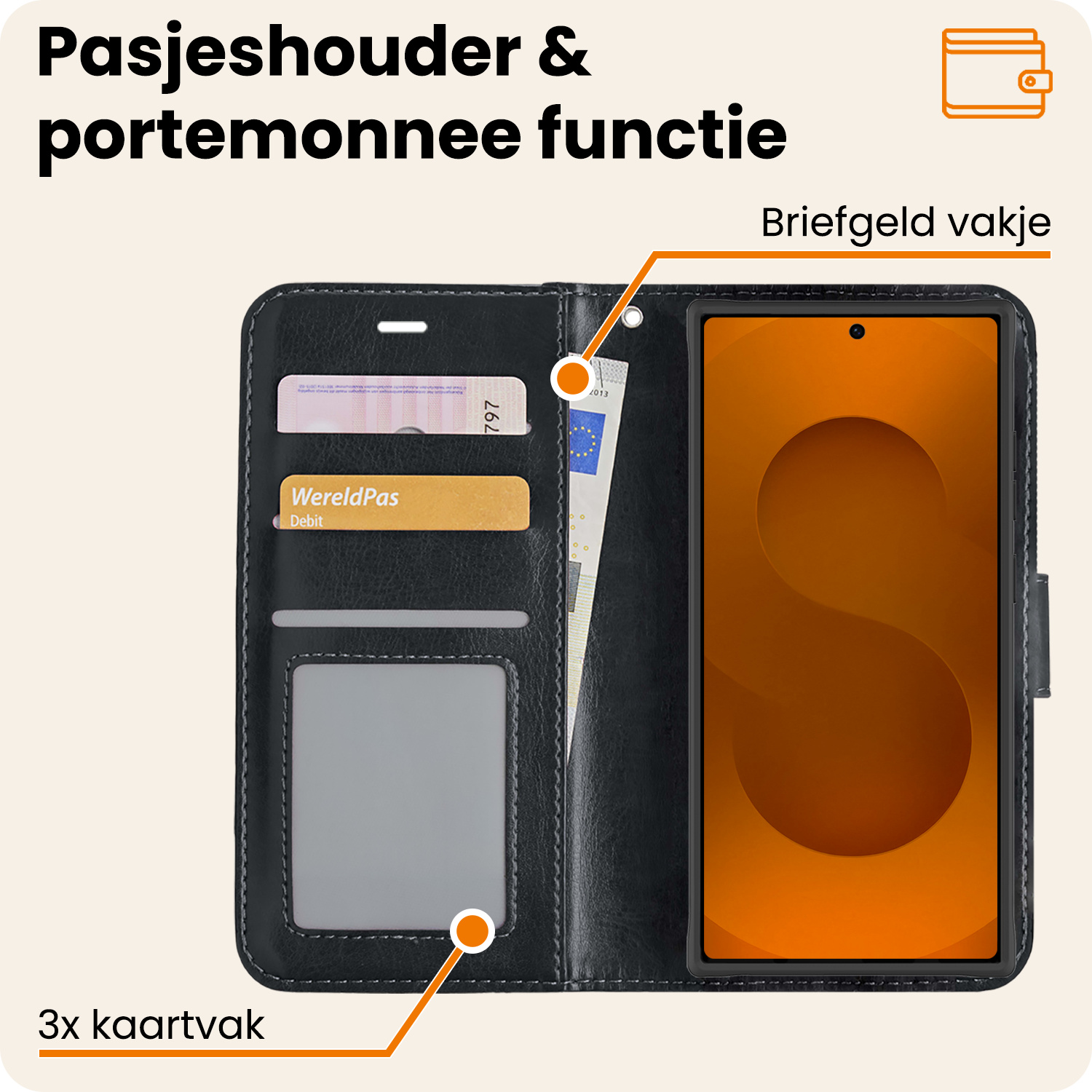 Nomfy Nomfy Samsung Galaxy S25 Ultra Hoesje Bookcase Met Screenprotector - Zwart