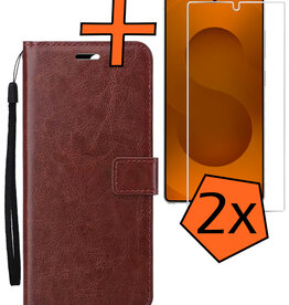 Nomfy Nomfy Samsung Galaxy S25 Ultra Hoesje Bookcase Met 2x Screenprotector - Bruin