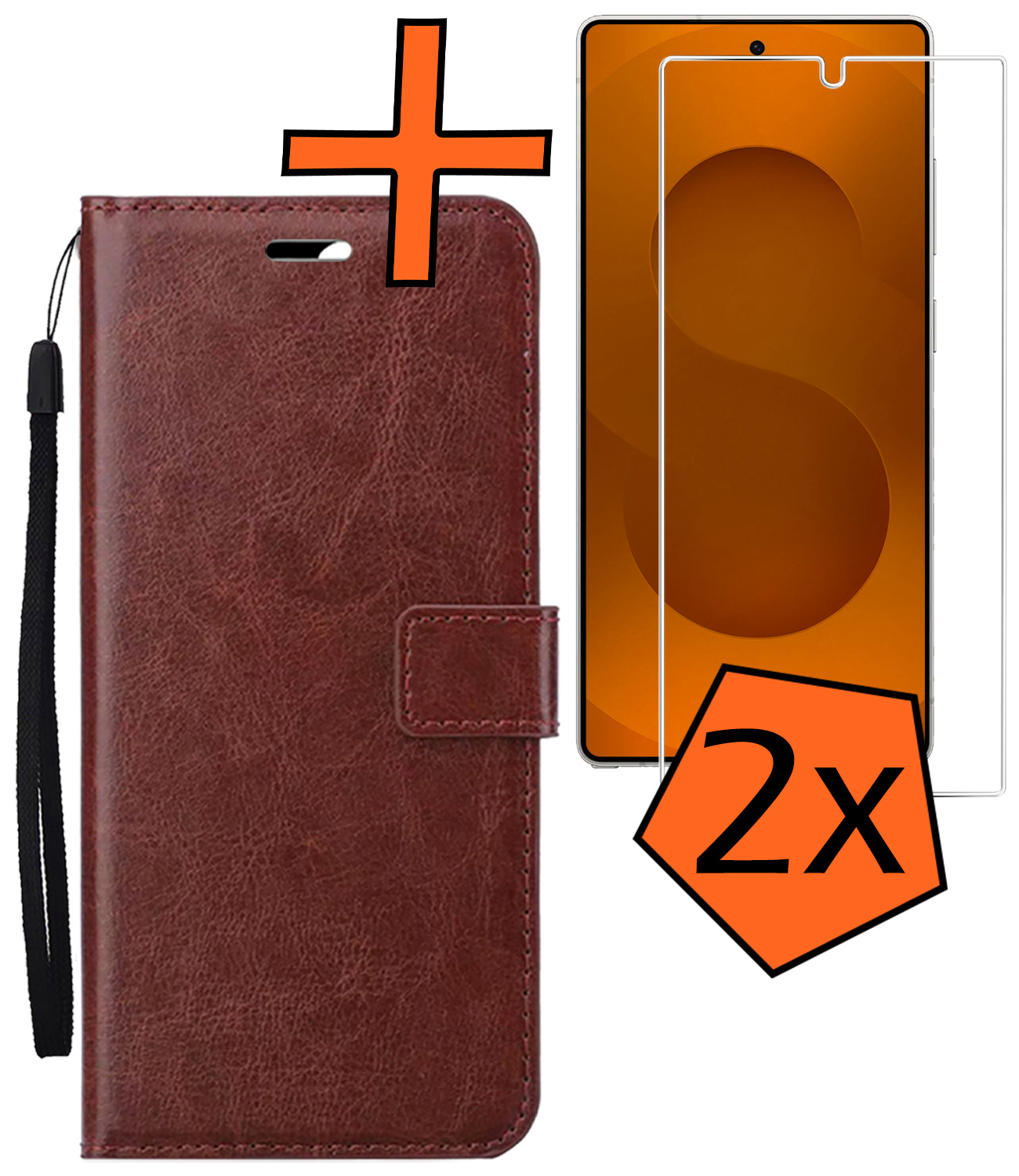 Nomfy Nomfy Samsung Galaxy S25 Ultra Hoesje Bookcase Met 2x Screenprotector - Bruin