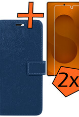 Nomfy Nomfy Samsung Galaxy S25 Ultra Hoesje Bookcase Met 2x Screenprotector - Donkerblauw