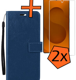 Nomfy Nomfy Samsung Galaxy S25 Ultra Hoesje Bookcase Met 2x Screenprotector - Donkerblauw