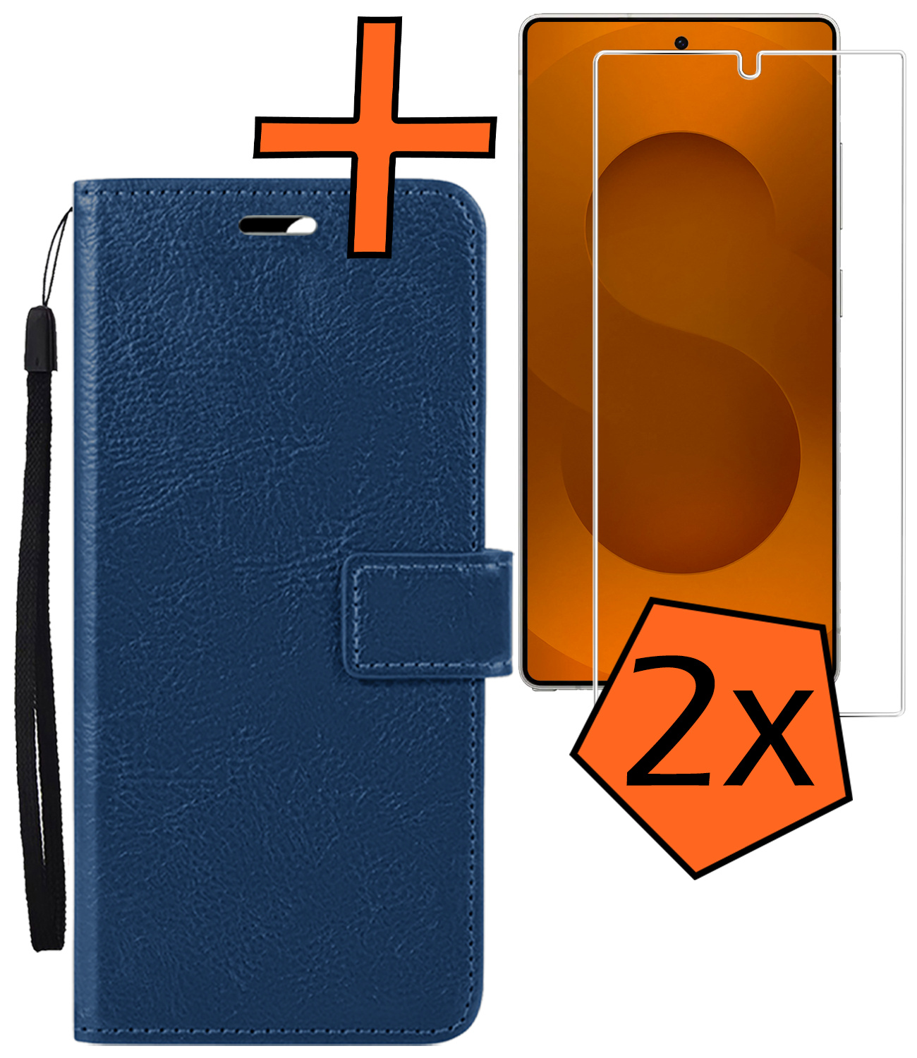 Nomfy Nomfy Samsung Galaxy S25 Ultra Hoesje Bookcase Met 2x Screenprotector - Donkerblauw