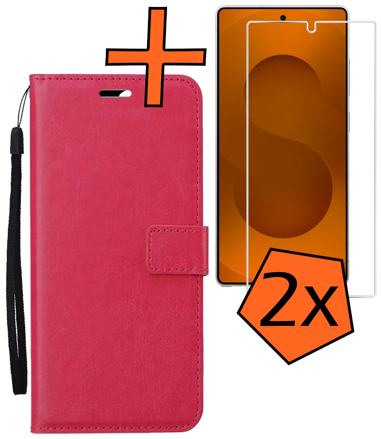 Nomfy Nomfy Samsung Galaxy S25 Ultra Hoesje Bookcase Met 2x Screenprotector - Donkerroze