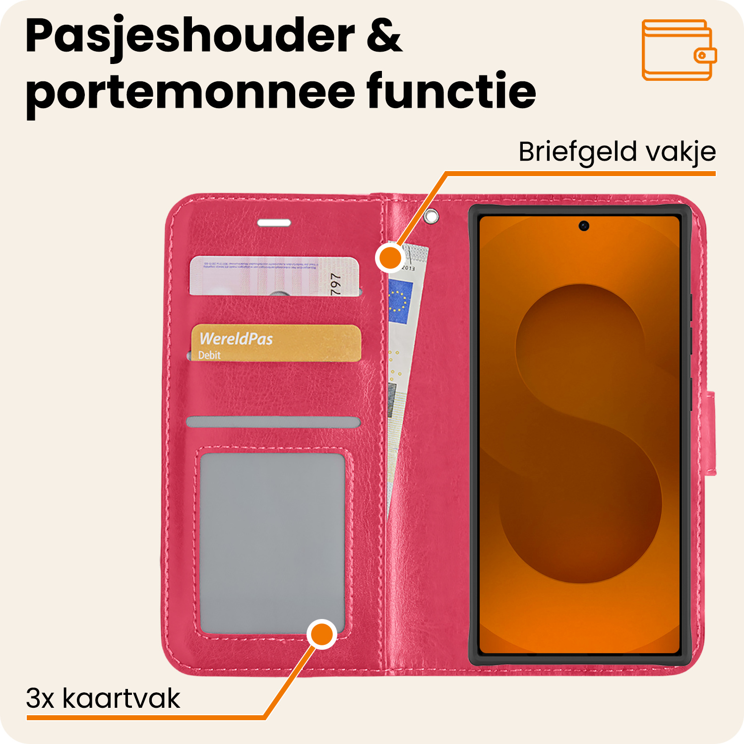 Nomfy Nomfy Samsung Galaxy S25 Ultra Hoesje Bookcase Met 2x Screenprotector - Donkerroze