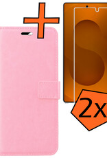 Nomfy Nomfy Samsung Galaxy S25 Ultra Hoesje Bookcase Met 2x Screenprotector - Lichtroze