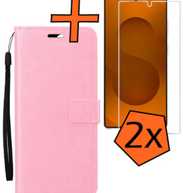Nomfy Nomfy Samsung Galaxy S25 Ultra Hoesje Bookcase Met 2x Screenprotector - Lichtroze