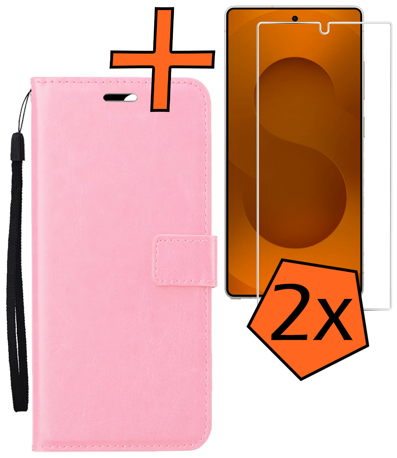 Nomfy Nomfy Samsung Galaxy S25 Ultra Hoesje Bookcase Met 2x Screenprotector - Lichtroze