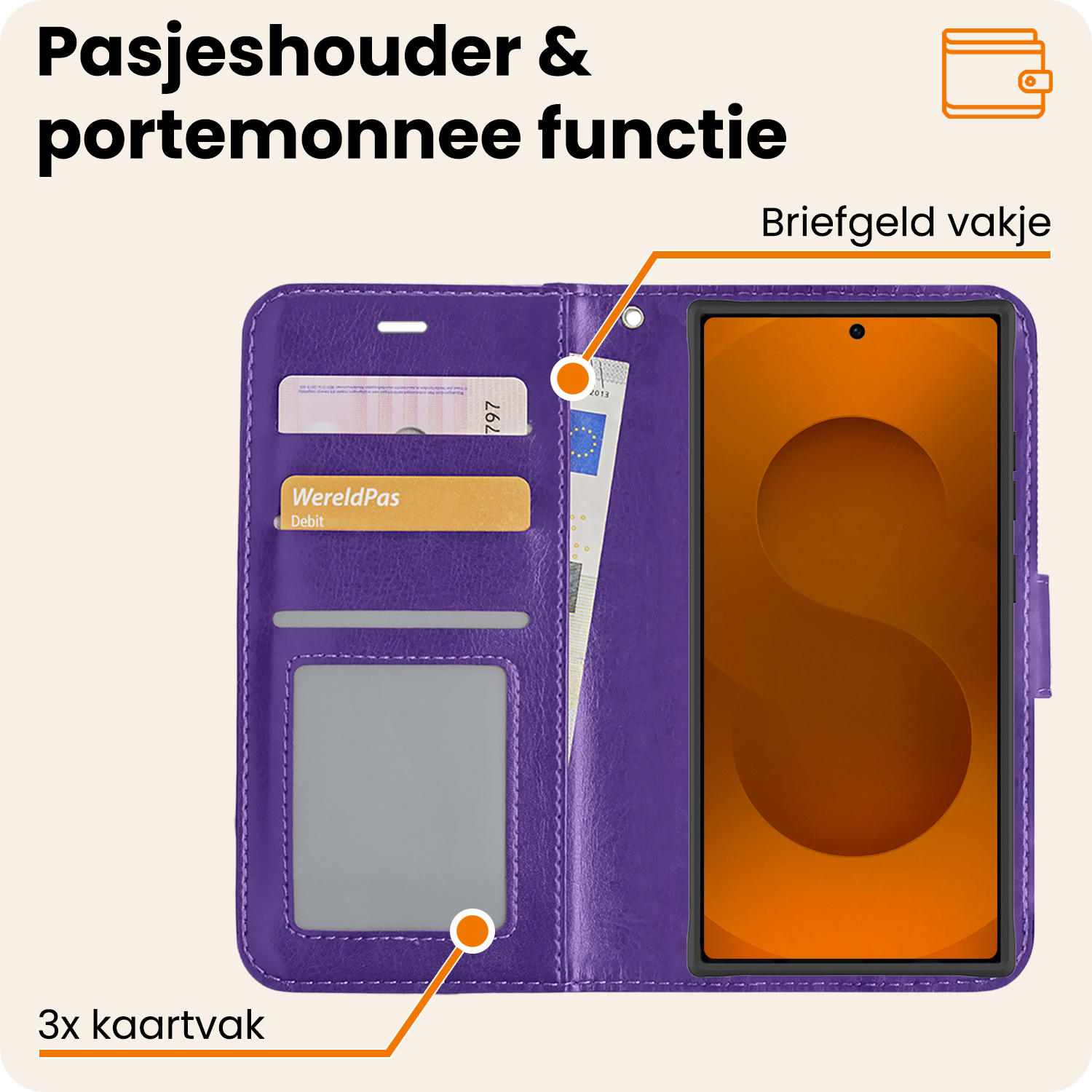 Nomfy Nomfy Samsung Galaxy S25 Ultra Hoesje Bookcase Met 2x Screenprotector - Paars