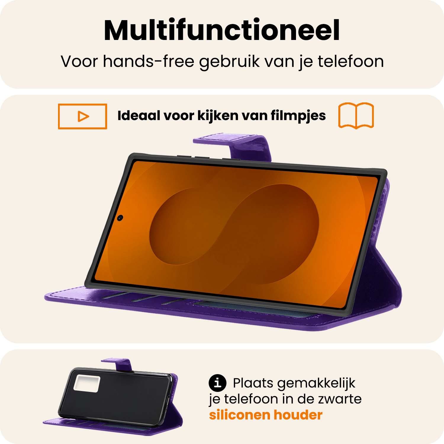 Nomfy Nomfy Samsung Galaxy S25 Ultra Hoesje Bookcase Met 2x Screenprotector - Paars