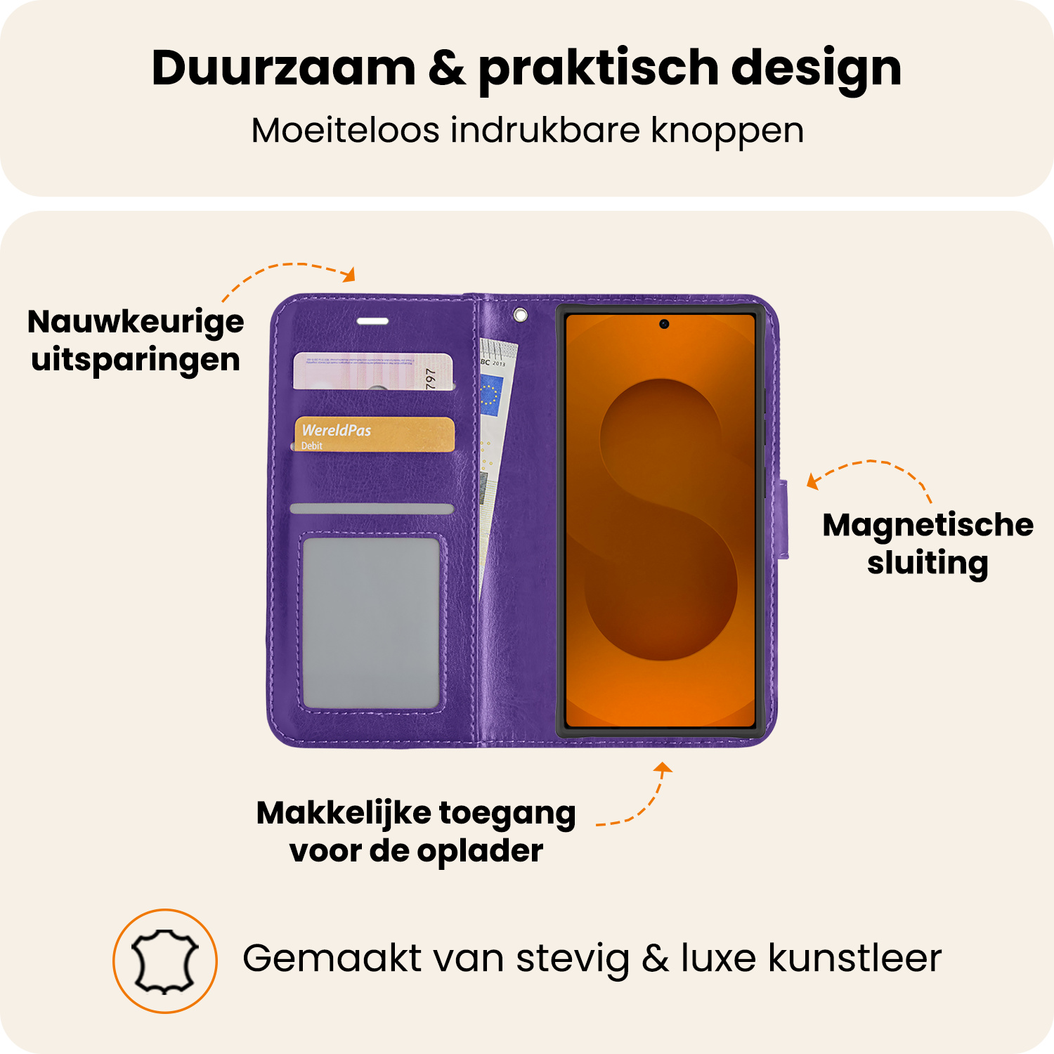 Nomfy Nomfy Samsung Galaxy S25 Ultra Hoesje Bookcase Met 2x Screenprotector - Paars