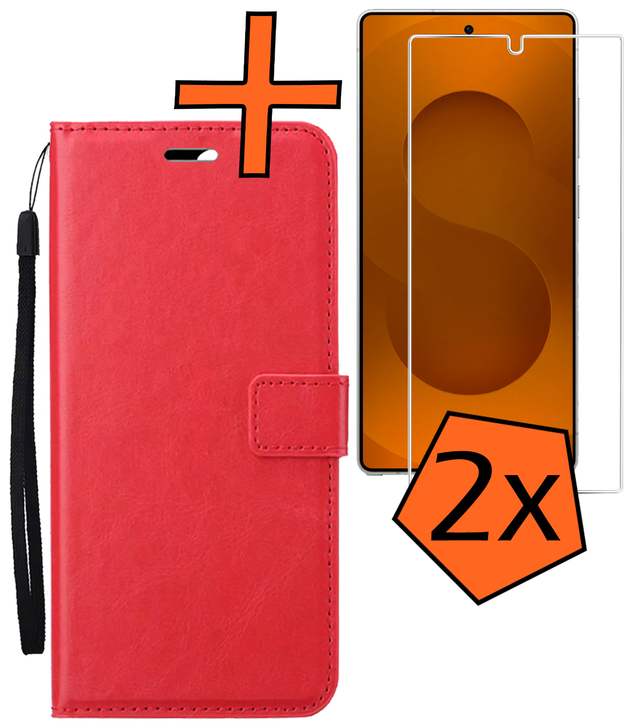 Nomfy Nomfy Samsung Galaxy S25 Ultra Hoesje Bookcase Met 2x Screenprotector - Rood