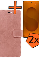 Nomfy Nomfy Samsung Galaxy S25 Ultra Hoesje Bookcase Met 2x Screenprotector - Rose Goud