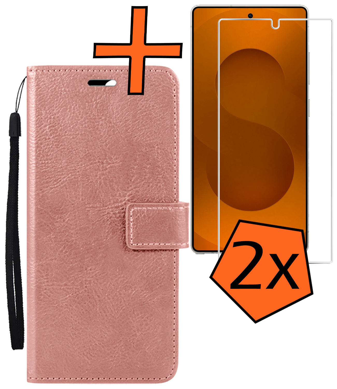 Nomfy Nomfy Samsung Galaxy S25 Ultra Hoesje Bookcase Met 2x Screenprotector - Rose Goud