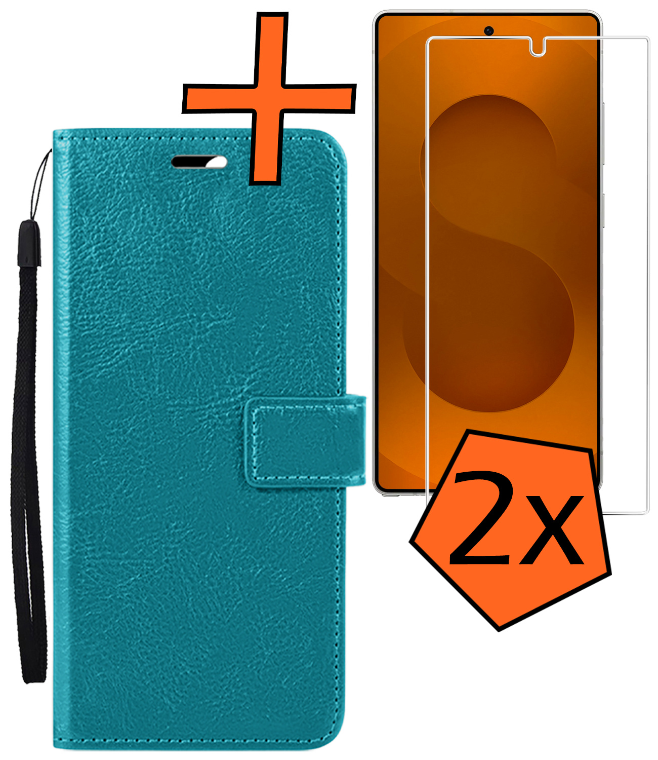 Nomfy Nomfy Samsung Galaxy S25 Ultra Hoesje Bookcase Met 2x Screenprotector - Turquoise