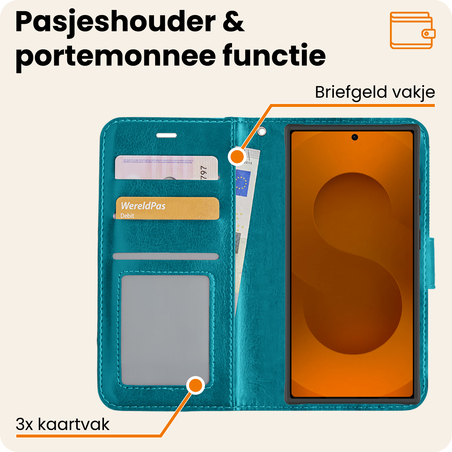 Nomfy Nomfy Samsung Galaxy S25 Ultra Hoesje Bookcase Met 2x Screenprotector - Turquoise