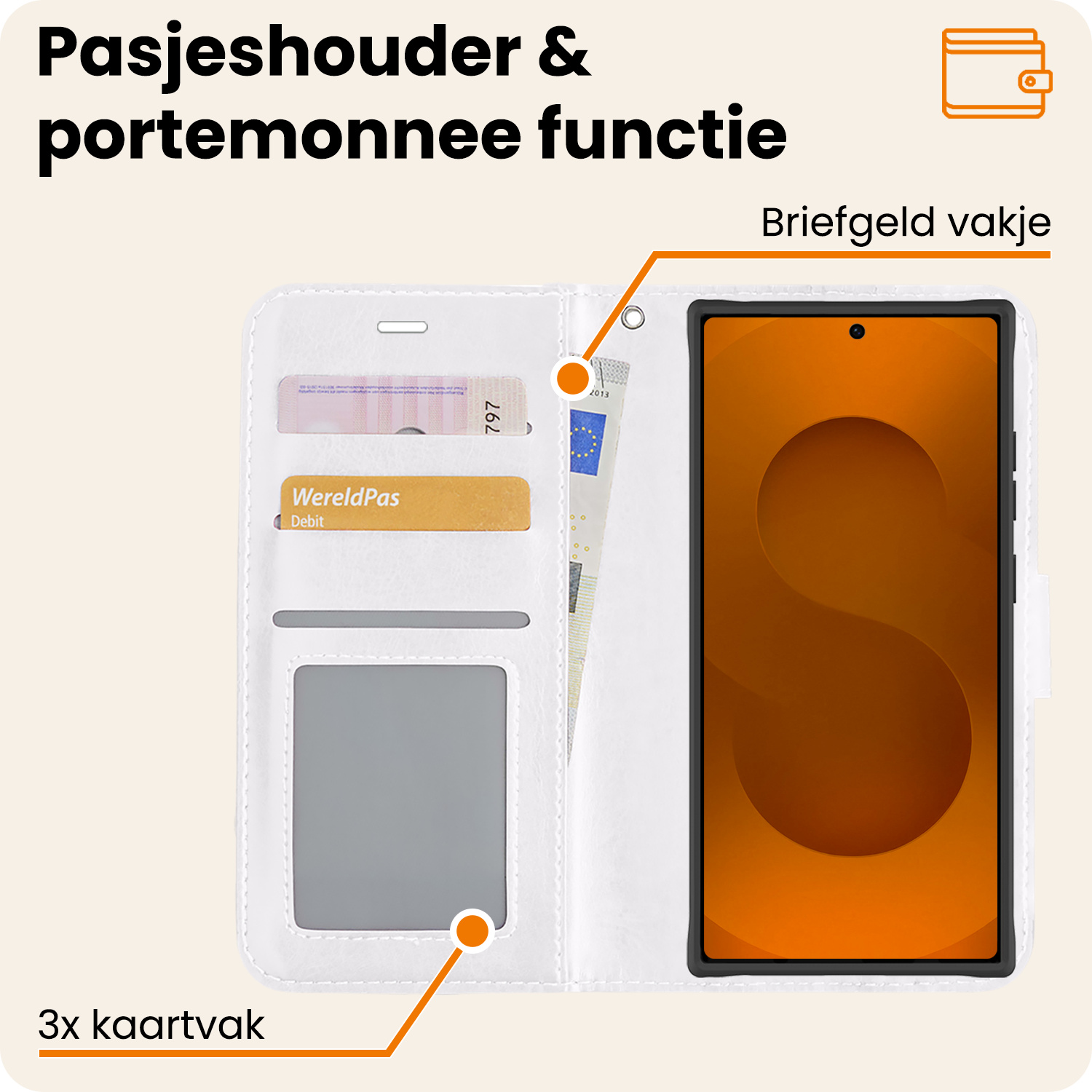 Nomfy Nomfy Samsung Galaxy S25 Ultra Hoesje Bookcase Met 2x Screenprotector - Wit