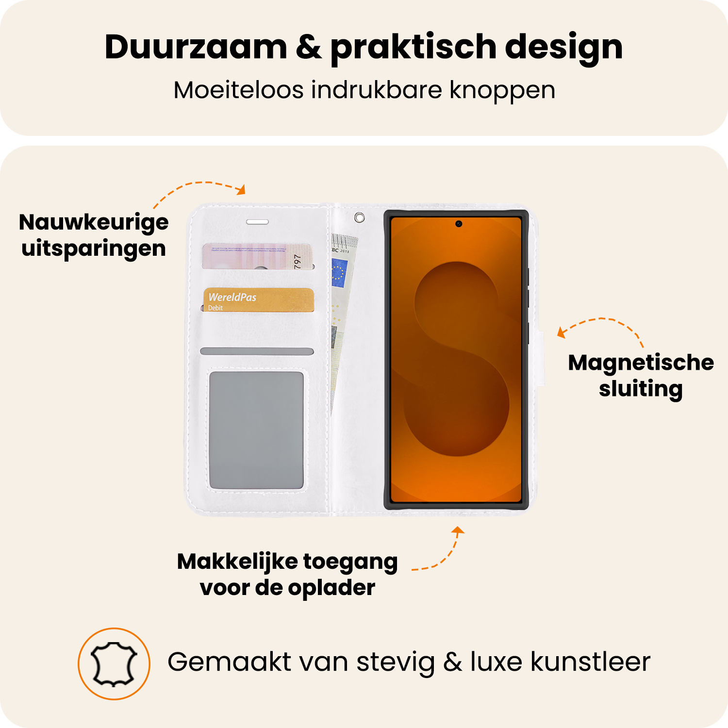 Nomfy Nomfy Samsung Galaxy S25 Ultra Hoesje Bookcase Met 2x Screenprotector - Wit