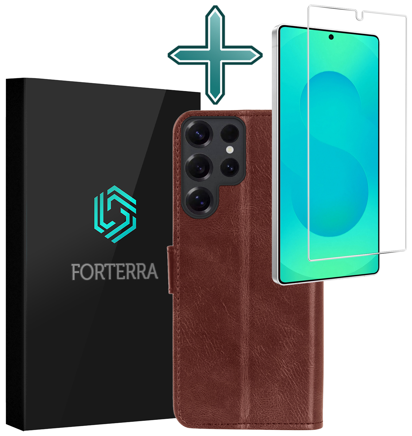 Forterra Forterra Samsung Galaxy S25 Ultra Hoesje Bookcase Met Screenprotector - Bruin