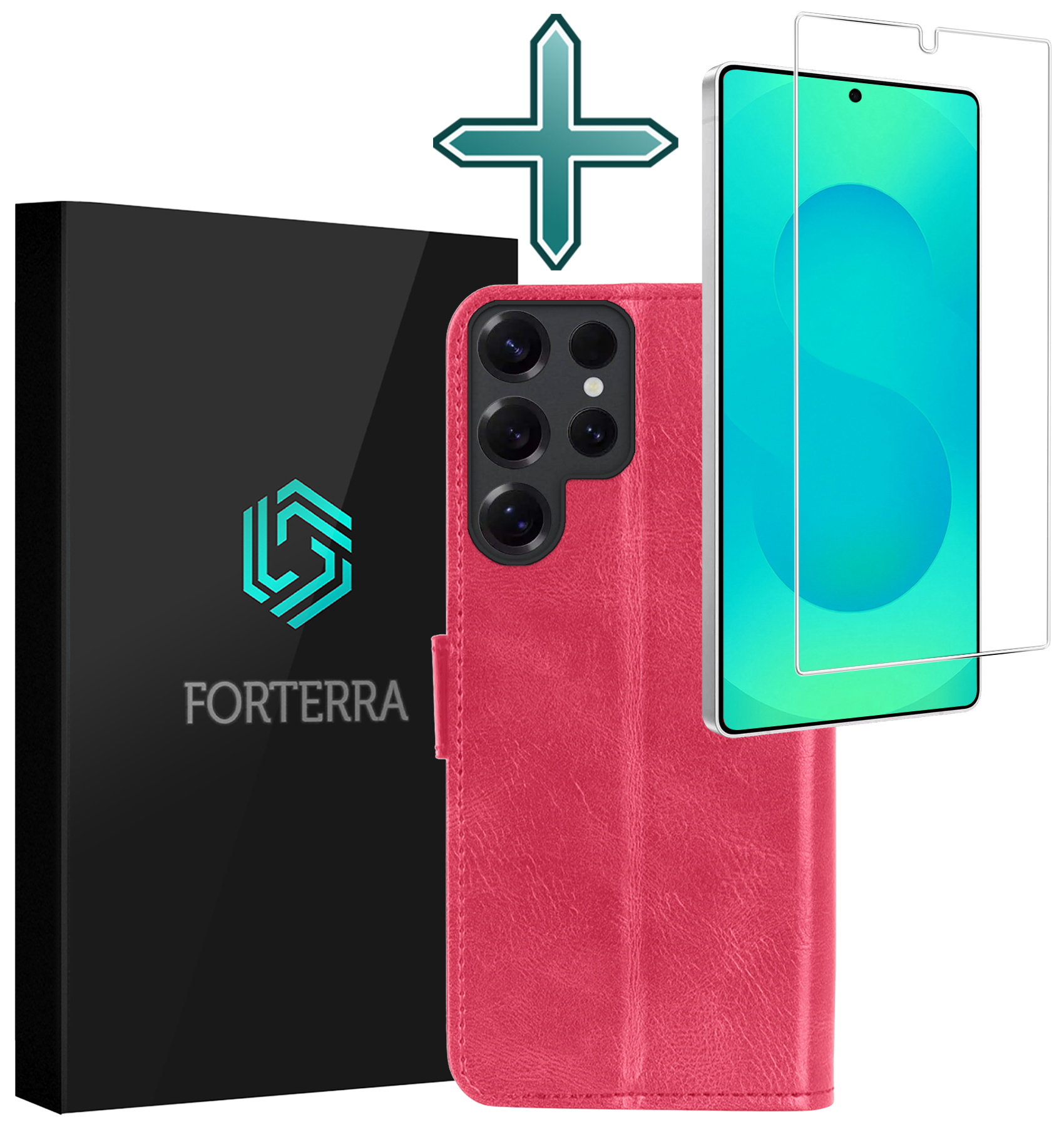 Forterra Forterra Samsung Galaxy S25 Ultra Hoesje Bookcase Met Screenprotector - Donkerroze