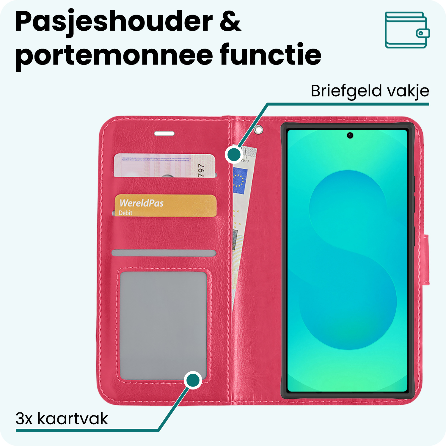 Forterra Forterra Samsung Galaxy S25 Ultra Hoesje Bookcase Met Screenprotector - Donkerroze