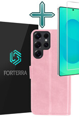 Forterra Forterra Samsung Galaxy S25 Ultra Hoesje Bookcase Met Screenprotector - Lichtroze