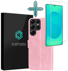 Forterra Forterra Samsung Galaxy S25 Ultra Hoesje Bookcase Met Screenprotector - Lichtroze