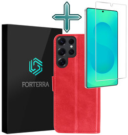 Forterra Forterra Samsung Galaxy S25 Ultra Hoesje Bookcase Met Screenprotector - Rood