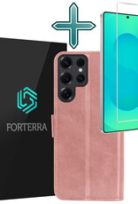 Forterra Forterra Samsung Galaxy S25 Ultra Hoesje Bookcase Met Screenprotector - Rose Goud